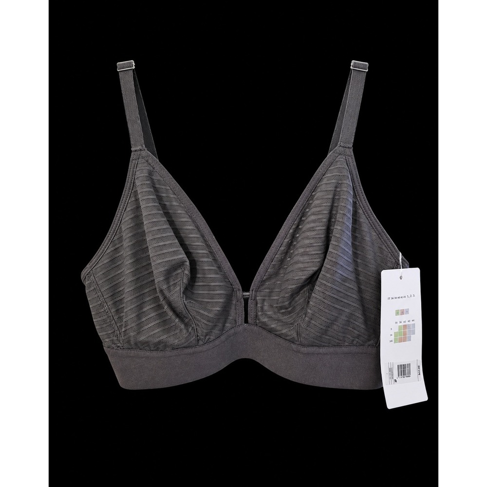 Lively Mesh Trim Bralette Gray Wireless V-Neck Bra Size 1 D DD DDD